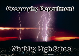 Example rewards postcard with Geography department - Weobley High School wrote on it. The postcard image is of lightning striking.
