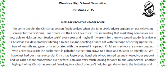 Christmas 2015 newsletter